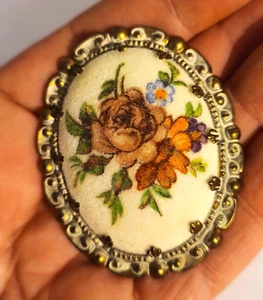 Vintage amerikanische Brosche mit Blumen signiert West Germany - vtg brooch - Bild 1 von 3