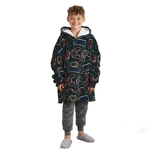 Dreamscene Game Remote Hoodie Blanket Soft Fleece Oversized Kids Throw, Black - Picture 1 of 5
