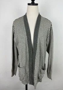Vintage 90s Silk Blend Cardigan Sweater Heather Gray Stripe Lightweight WOMENS M - Picture 1 of 16