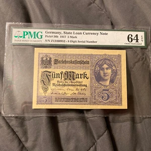 GERMANY 5 MARK 1917, PICK 56b, PMG - 64 UNC, EPQ - Picture 1 of 2
