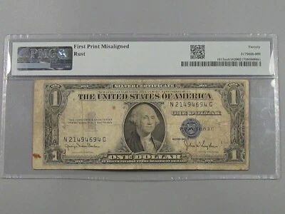 ERROR 1935-D $1 Silver Certificate PMG VF20 Misalignment ERROR.  #39 - Image 1 of 4