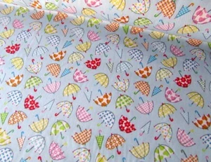 Multi Coloured Umbrellas Blue 100% Cotton Fabric FAT QUARTER HALF METRE, METRE - Picture 1 of 1