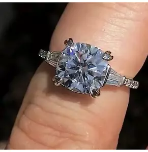 Neu 14K Weißgold/Sterling Kissen Moissanit Doppelkrappe Ehering Band CZ - Bild 1 von 21