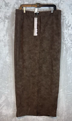 Missguided 裙女式 XL 棕色铅笔 Midi 人造麂皮绒专业拉 — 第 1/4 张图片