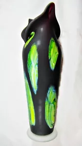 10 Mid-Century Modern Hand Painted Azerbaijan Blown Black Satin Glass Vase 16" - Picture 1 of 11