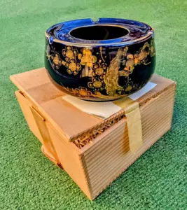 Vintage Cobalt Porcelain Gold Hand Painted Blossom Floral Ashtray Bowl/Vase NOS - Picture 1 of 7