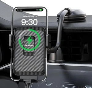 Black Portable Wireless Car Charger Mount Auto Clamping 15W Fast Charging - Picture 1 of 6