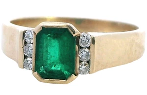Emerald and Diamond 9ct Yellow Gold Ring - Picture 1 of 16