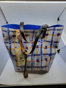 NEW Marni ‘Tribeca’ shopper bag BLUE FLOWER CHECK PATTERN LEATHER HANDLES - Picture 1 of 9