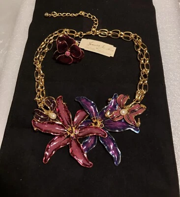 Kenneth Jay Lane Signed Flower Necklace & Ring Saks Store Exclusive New - Image 1 of 4
