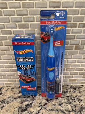 Juego de 3 piezas de cepillo sónico Hot Wheels para niños Brush Buddies pasta de dientes hilo dental Foto 1 de 2