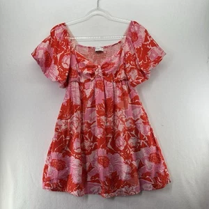PETAL + CACHORRO M Maggie Mini Vestido Rosa Rojo Floral Babydoll Manga Globo BOLSILLOS - Imagen 1 de 14