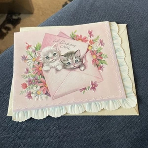 UNUSED - Kittens, Cat - 1950s Vintage Birthday Greeting Card - Picture 1 of 5