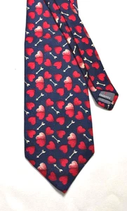 ROBERT TALBOTT Silk Necktie Red Hearts  Gold Arrows on Blue Background Classic - Picture 1 of 6