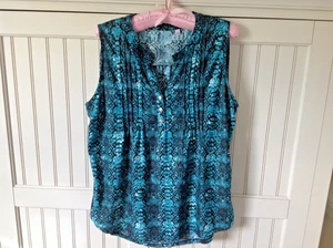 Notations Top Damen L grün schwarz Schlangenleder Tank Henley Bluse Strick ärmellos - Bild 1 von 6