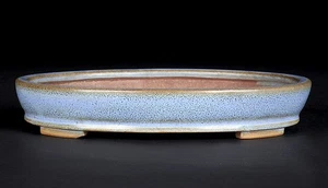 Vaso per bonsai giapponese HEIAN KOZAN 6" (15,3 cm) blu smaltato ovale K421 - Foto 1 di 5