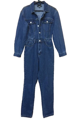 TRAJE VAQUERO MISSGUIDED Talla 4 Mujer Denim Cremallera Mosca Abotonable Cinturón Lazos Foto 1 de 4