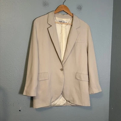 Zara Women's Flowy Oversized Blazer Stone Size Small Preppy Office Academia - Image 1 of 4