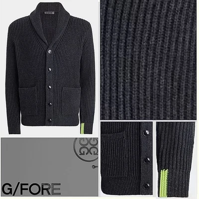 NUEVO CON ETIQUETAS $550 Peter Millar Lana/Cachemira Chal Cuello Acanalado Cárdigan XXL Gris Carbón Foto 1 de 4