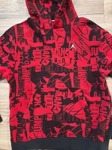 Felpa con cappuccio pullover uomo Nike Air Jordan stampa all over (AOP) rosso nero taglia M - Foto 1 di 7