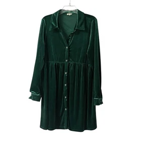JODIFL Tunika-Kleid tief smaragdgrün Samt Langarm Knopfleiste Größe Large - Bild 1 von 14