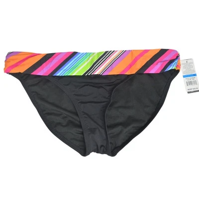 KENNETH COLE, Extra Grande, Calcinha de Biquíni Preta com Cintura Xadrez Multicolorida Nova Com Etiqueta - Imagem 1 de 4