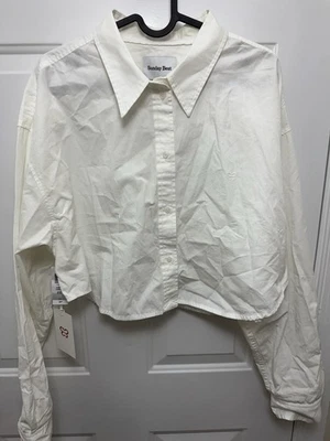 Women’s NWT Sunday Best Cropped White Button Up Blouse L Minimalist Neutral - Image 1 of 4