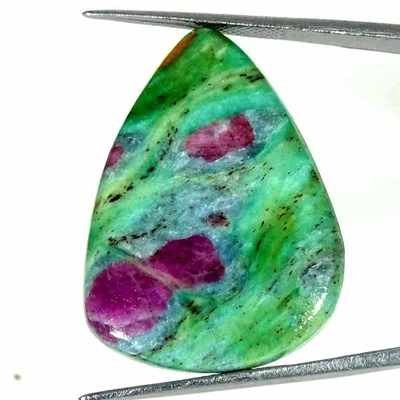 30.90Cts Natural Ruby in Fuchsite Pear Cabochon Loose Gemstone 23x32x4mm - Image 1 of 4