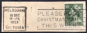 18 DEC 1953 MELBOURNE, Slogan Cancel " PLEASE POST CHRSTMAS MAIL THIS WEEK " - Picture 1 of 1