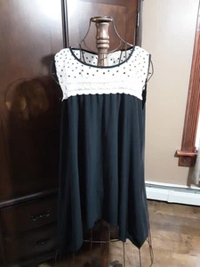 Sz 3X Faith And Joy Sleeveless Stretch Tunic Black, Black & White Polka-dot Yoke - Picture 1 of 5