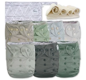 Nora's Nursery Cloth Diapers 7 Pack with 7 Inserts & 1 Wet Bag Colors As Shown - Picture 1 of 6
