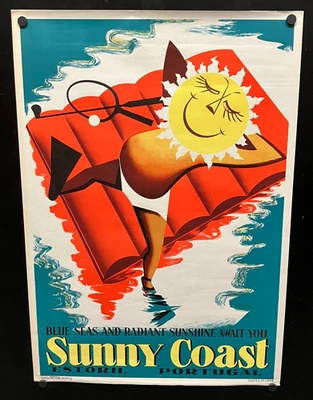 Póster de viaje vintage/original 1956 Sunny Coast Estoril Portugal Foto 1 de 4
