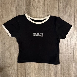 Vintage 90s Sik World Get The F Away From Me Small XS Shirt Humor Parodie Cropped - Bild 1 von 8