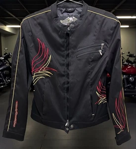 Damen Polyester Harley Davidson Jacke schwarz mit gestickten Flammen Größe S - Bild 1 von 13