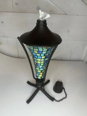 Lámpara antorcha de vidrio mosaico mesa patio exterior vintage soporte negro H Foto 1 de 4