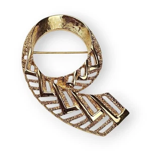 Broche Geométrico Monet Vintage Cepillado Brillante Placa de Oro Asimétrico Años 80 2.25" - Imagen 1 de 12