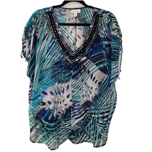 Blusa Transparente Brillante Lentejuelas Azul Negro Blanco MODA BUG De Colección Para Mujer Talla XL - Imagen 1 de 11