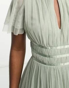 Abito donna Asos Anaya damigella d'onore vita a nastro maxi midaxi verde salvia taglia 2 - Foto 1 di 10