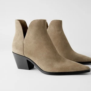 NEW Zara Suede Cowboy Beige Boots - Picture 1 of 9