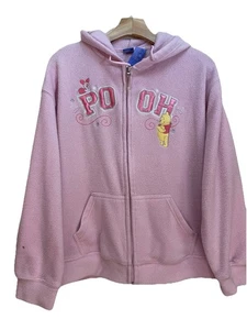 Vintage Disney Winnie the Pooh Pink Fleece Zip Hoodie Jacket Piglet Women’s L - Picture 1 of 9