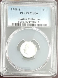 1949-S Roosevelt Dime Boston Collection MS66 PCGS etiqueta azul - Imagen 1 de 4