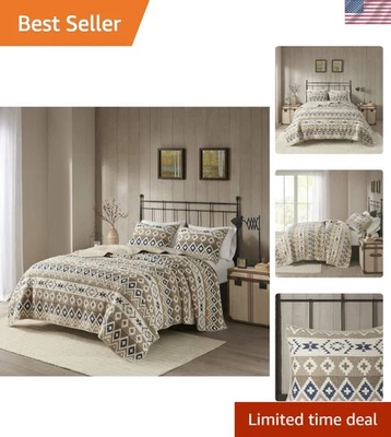 Breathable 100% Cotton Reversible Quilt Set with Geometric Pattern - 3-Piece - Image 1 of 4