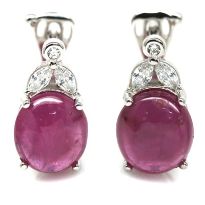 925 Sterling Silver 8 x 9 mm. Pink Ruby & White Zircon Earrings Black Friday - Image 1 of 4