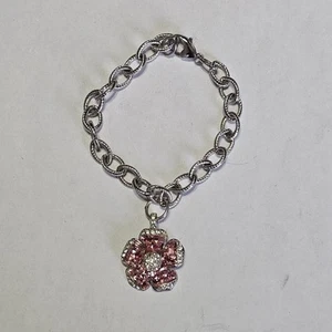 .925 Sterlingsilber Kabel Kette Armband mit Blume Charm, 8", 23,29 g. - Bild 1 von 3