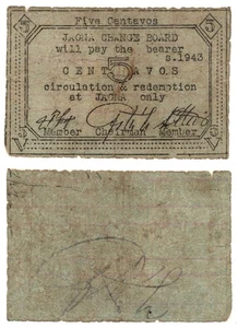 1943 Philippine Province of JAGNA BOHOL 5 Centavos BOH-471a 1st Issue Blue Forms - Picture 1 of 4