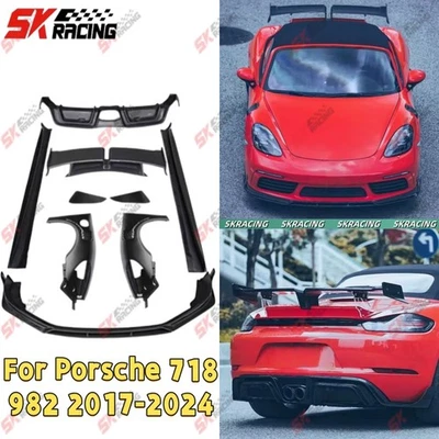 Kit de alerón labial delantero trasero de fibra de carbono Fit Porsche 718 982 Boxster Cayman 17-24 Foto 1 de 4