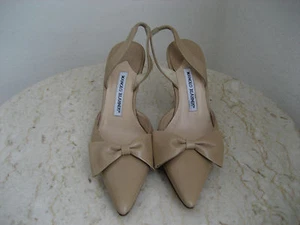 NW AUTH MANOLO BLAHNIK SLINGBACKS BOW HEELS POINTY SANDAL SZ37"RET$698WOW - Picture 1 of 12