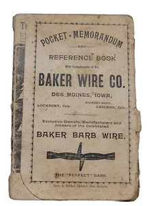 Antique Rare 1890 Baker Wire Co. Pocket Memorandum Reference Book  - Picture 1 of 19