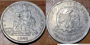 1878 S US Trade Dollar * Silver * Chopmark * Fine Details * US Coin - Picture 1 of 9
