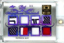 2017-18 Leaf Pearl Magnificent Purple Holofoil #4 Patrick Roy JERSEY PATCH *3/3*
